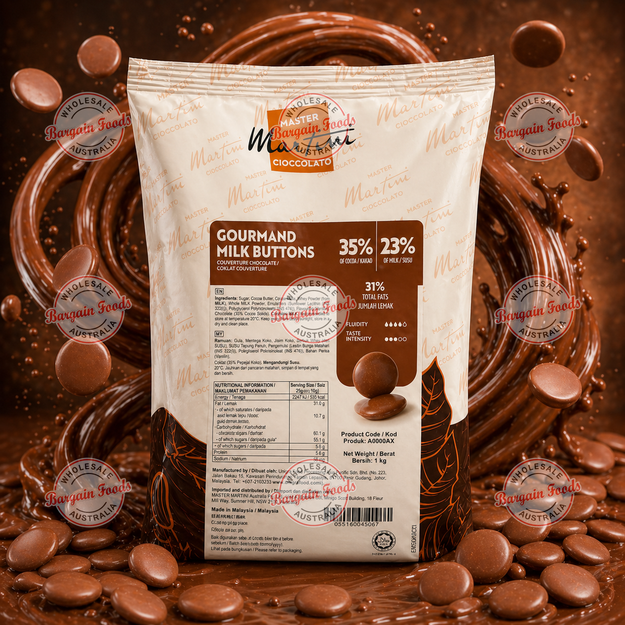 Master Martini 35% Couverture Milk Chocolate - 1kg
