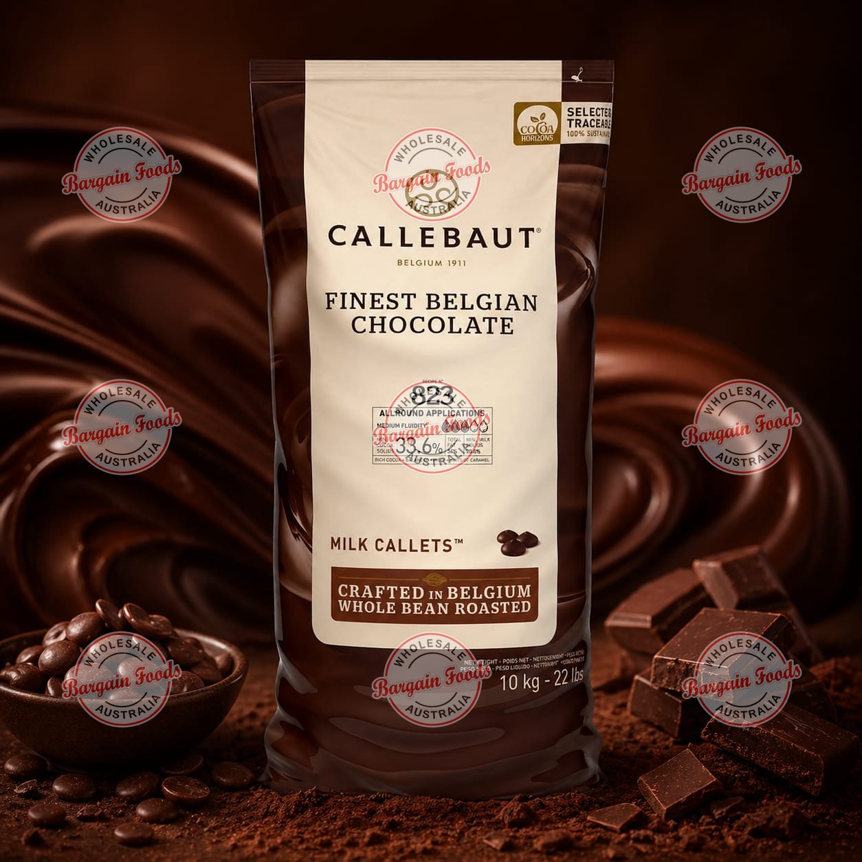 Callebaut 823 33.6% Couverture Milk Chocolate Melts - 10kg