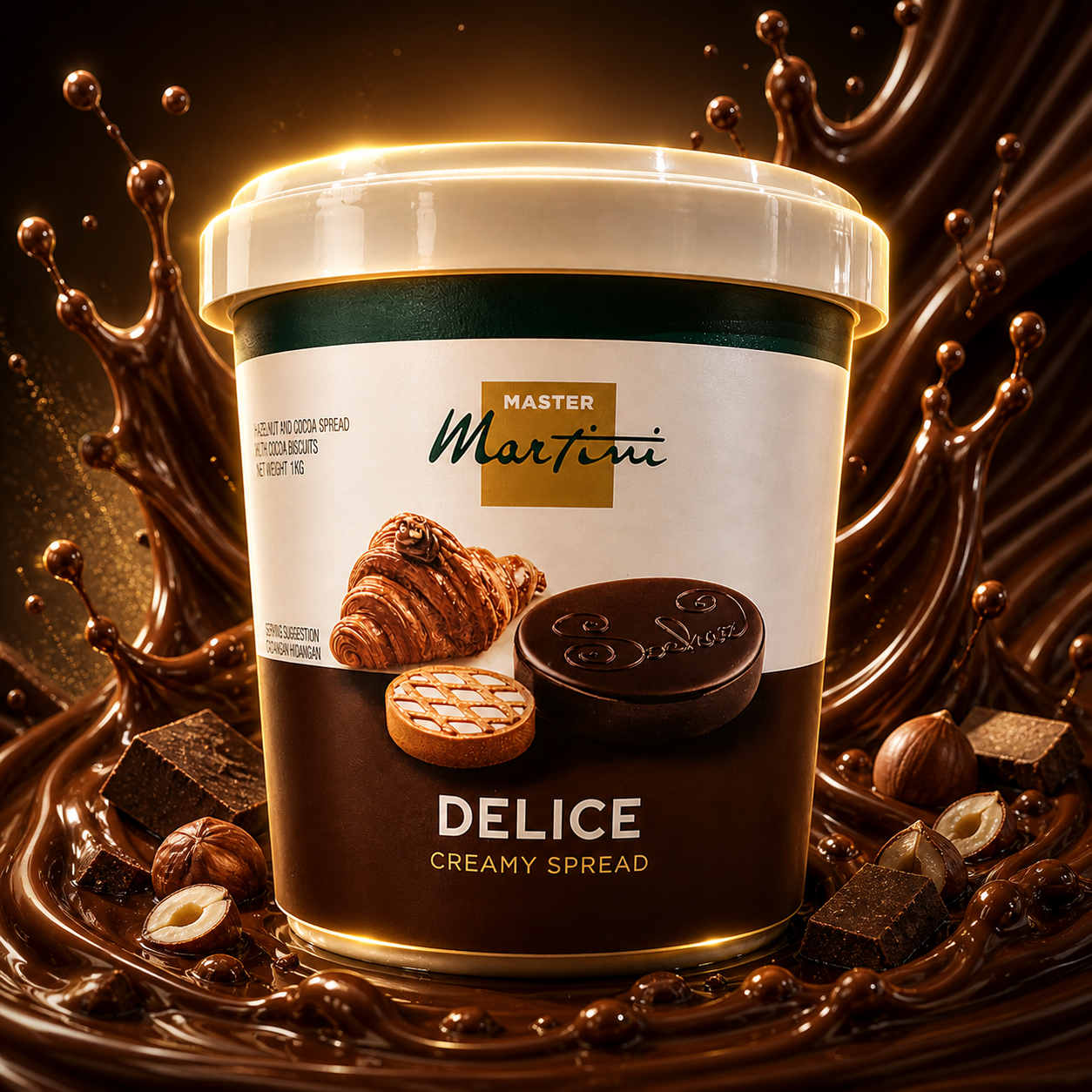 Master Martini Delice Cover Cocoa Cream Spread 20% - 1kg (Dark Chocolate Cream)