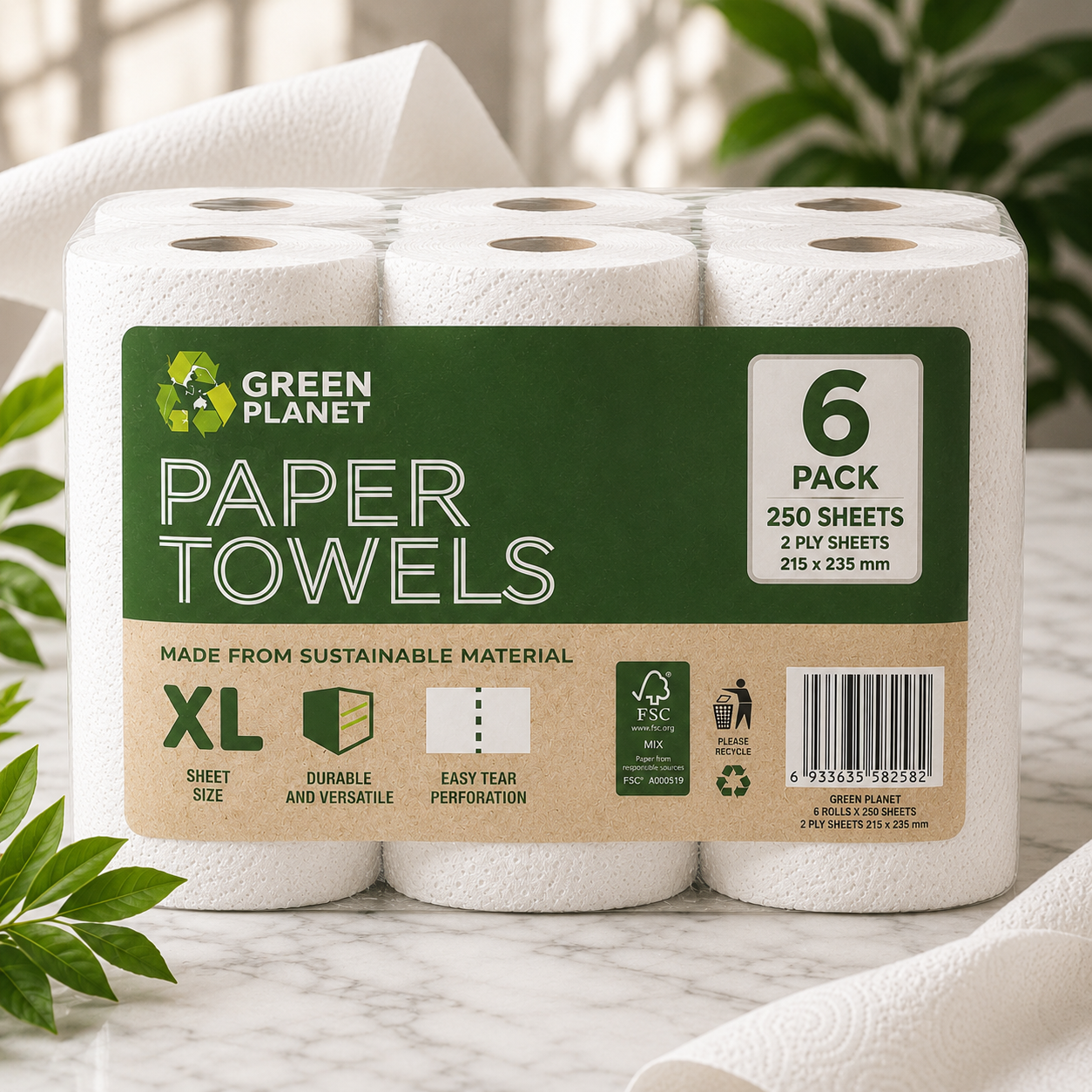 Jumbo 2PLY Paper Towels - 250 Sheets x6 (BULK)