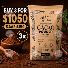 Chefs Choice Organically Grown 10-12% Cacao Powder - 25kg (BULK BUNDLE OF x3)