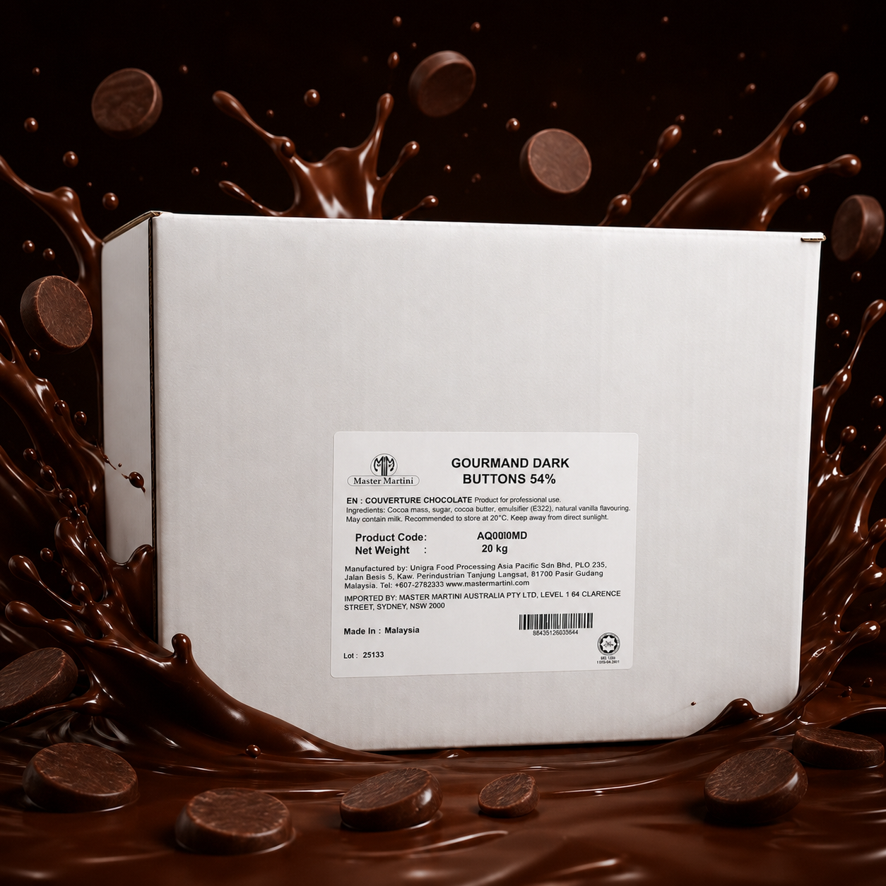Master Martini 54% Couverture Dark Chocolate Melts - 20kg
