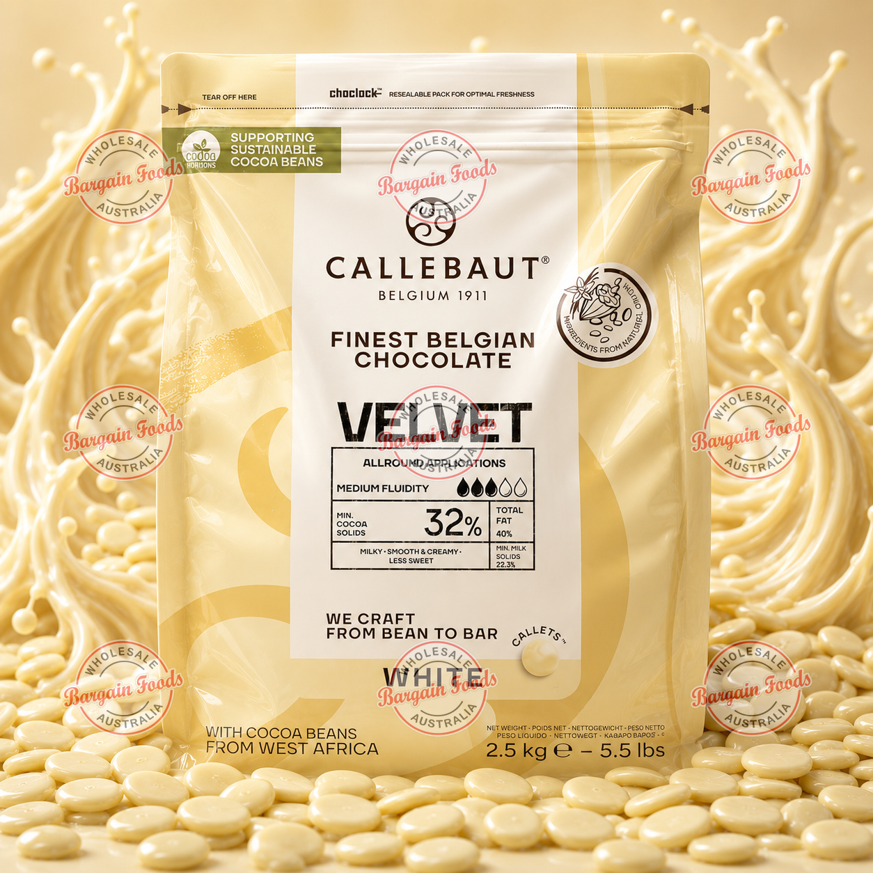 Callebaut 32% Velvet White Couverture Chocolate Melts - 2.5kg