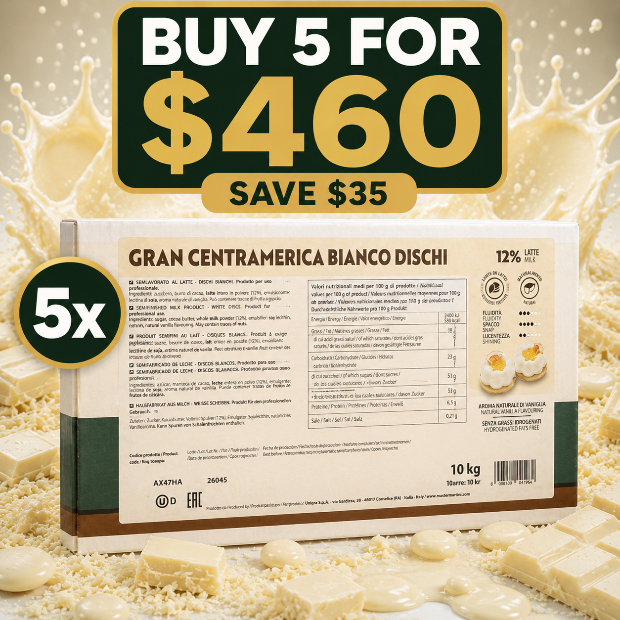 Master Martini Gran Centramerica Compound White Chocolate Buttons - 10kg (BULK BUNDLE OF  x5)