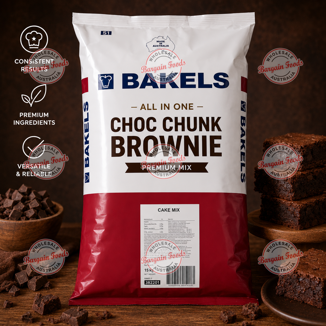 Bakels All In One Choc Chunk Brownie Cake Mix - 15kg