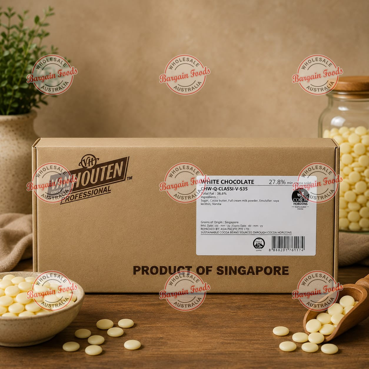 Van Houten 27.8% Couverture White Chocolate Melts - 12.5kg