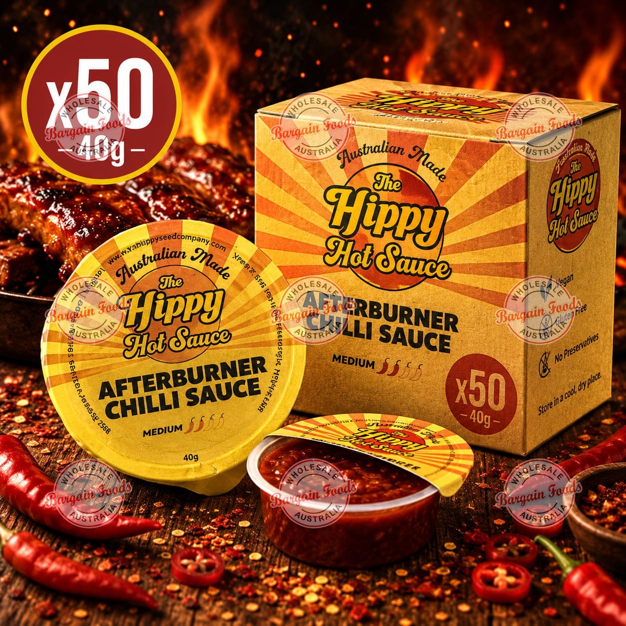The Hippy After Burner Hot Sauce - 40g x50pcs (BULK)