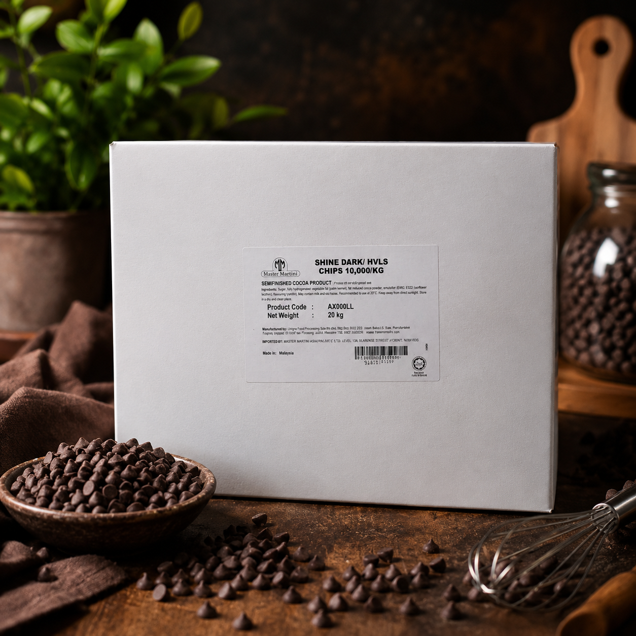 Master Martini Compound Dark Chocolate Baking Chip Halves - 20kg (BB 01/26) CLEARANCE