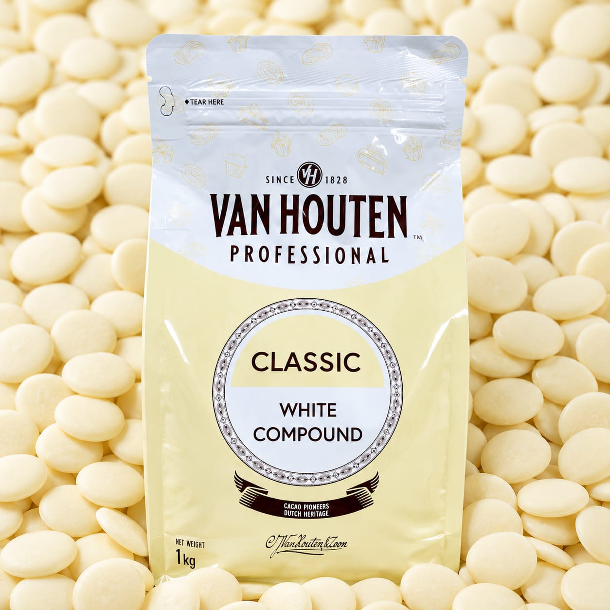 Van Houten Compound White Chocolate - 1kg BB 02/04