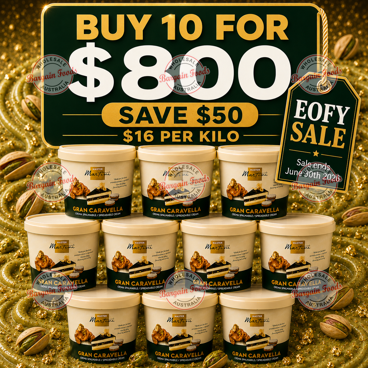 Master Martini Gran Caravella Pistachio Cream Spread - 5kg (BULK BUNDLE OF x10)