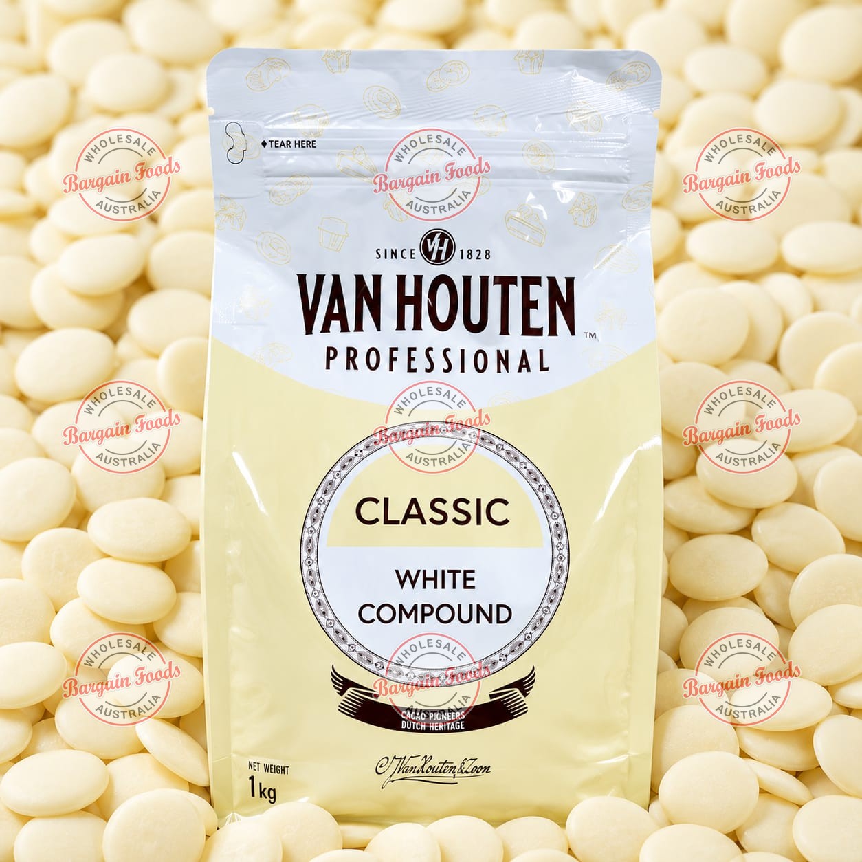 Van Houten Compound White Chocolate - 1kg BB 02/04