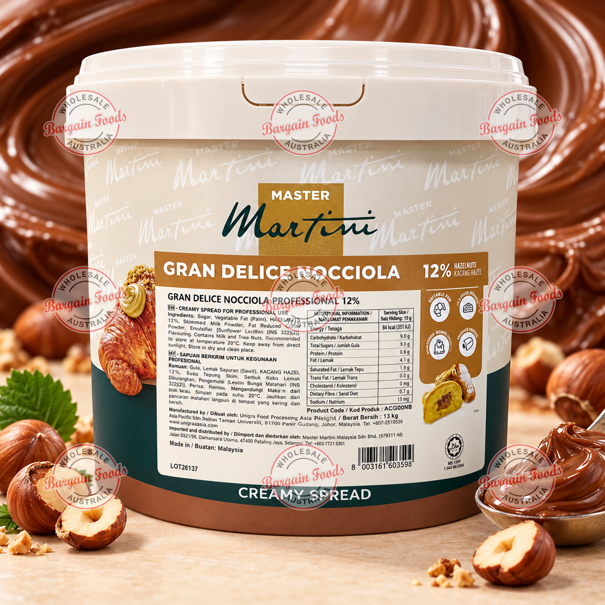 Master Martini Gran Nocciola Cream Spread - 13kg (Like Nutella)