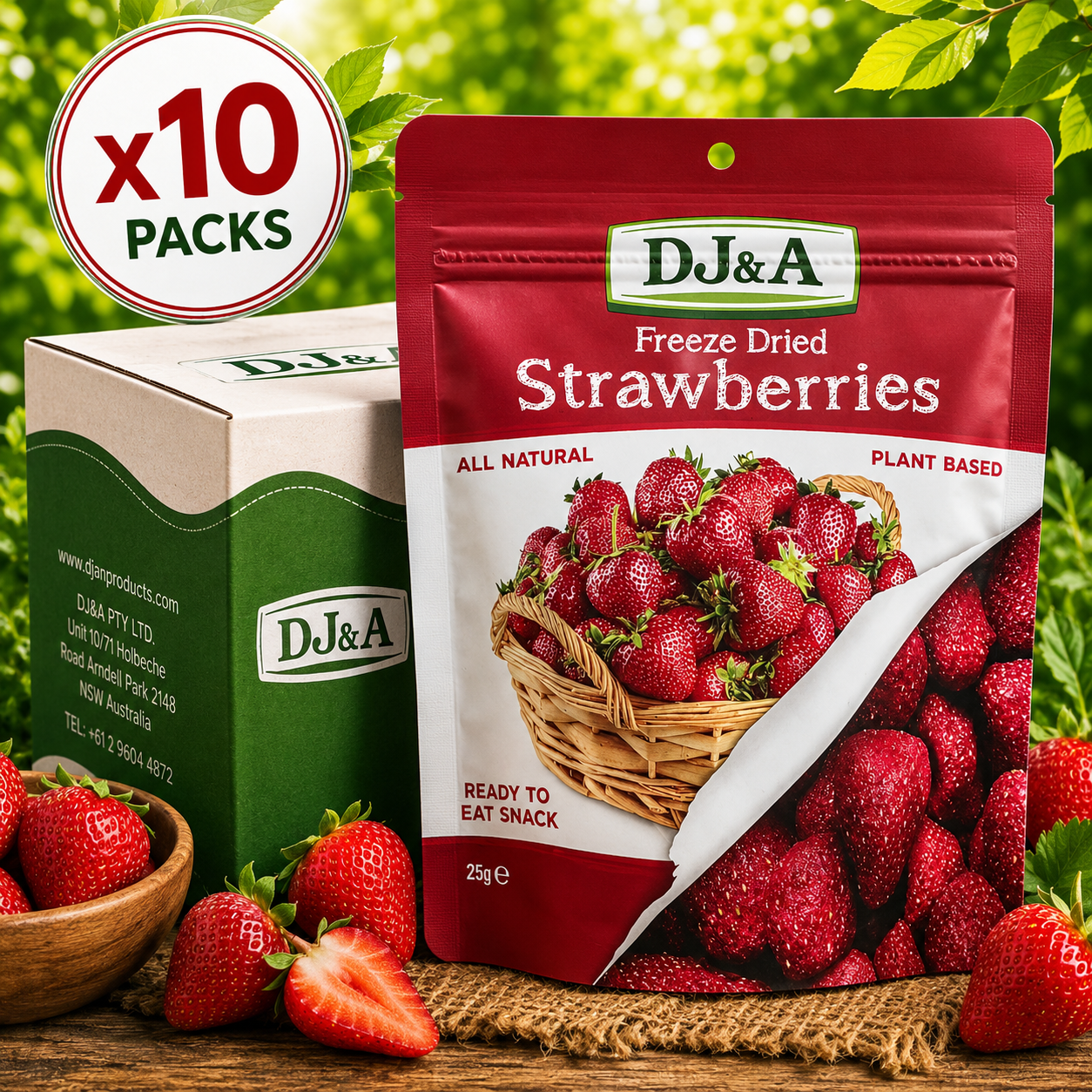 DJ&A Freeze Dried Strawberries - 25g x10 (BULK)