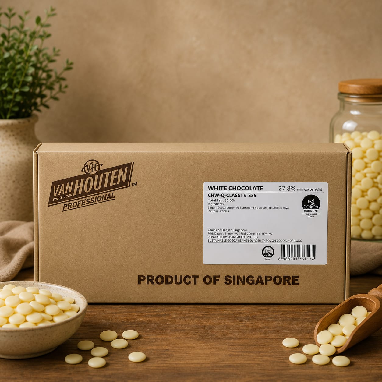 Van Houten 27.8% Couverture White Chocolate Melts - 12.5kg
